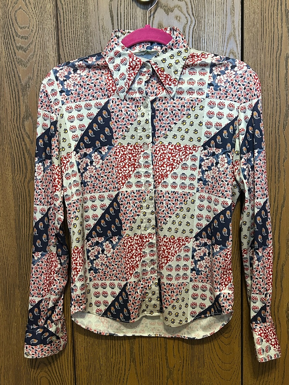 Vintage Button-Up Patchwork Blouse